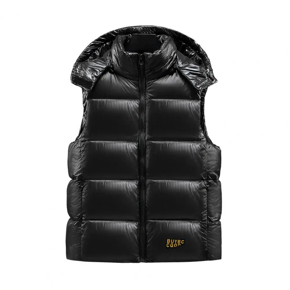 Gilet à Capuche Sans Manches pour Homme – Coton Rembourré, Hiver, Noir & Doré