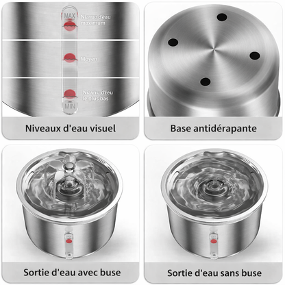 Fontaine d’eau automatique en inox pour chats & chiens