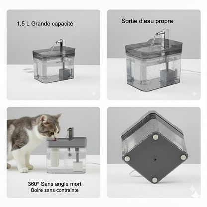 Fontaine à eau automatique pour chat 1,5 L – Hydratation continue par circulation filtrée