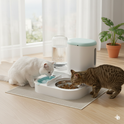 Distributeur automatique eau & croquettes pour chat – Pack repas 2-en-1 Chat’eau