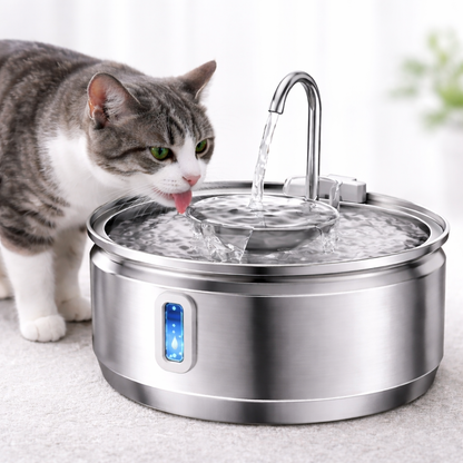 Fontaine à eau automatique inox 3,2 L pour chats et chiens + 4 filtres – Distributeur silencieux, facile à nettoyer